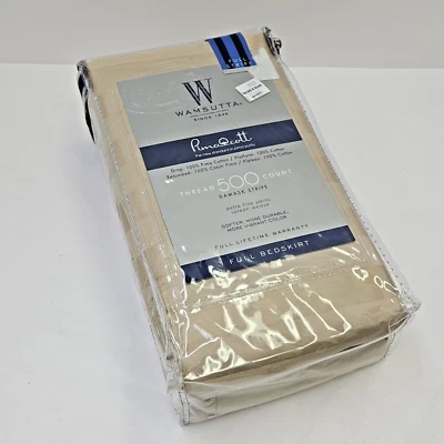 New Wamsutta Full Bed Skirt 500 TC Pima Cotton Damask Stripe Taupe Beige - Image 1 of 4