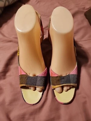 Zapatos de tacón vintage DeLiso multicolores con cordones talla 8M nuevos sin caja  Foto 1 de 4