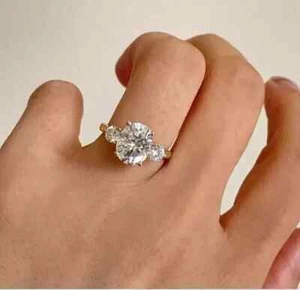 2.20Ct Oval Cut Real Moissanite Women's Engagement Ring 14K Yellow Gold Plated - Picture 1 of 7