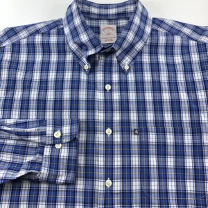Brooks Brothers Herren Oxford Hemd blau weiß kariert Langarm Tasche Baumwolle L - Bild 1 von 7