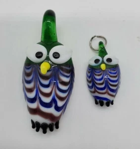 Owl Blown Glass Charms Pendants Jewelry Lot of 2 - Picture 1 of 2