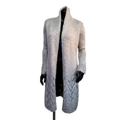 Boston Proper Womems XS Silver Chunky Crochet Knit Long Cardigan Duster Sweater - Image 1 of 4