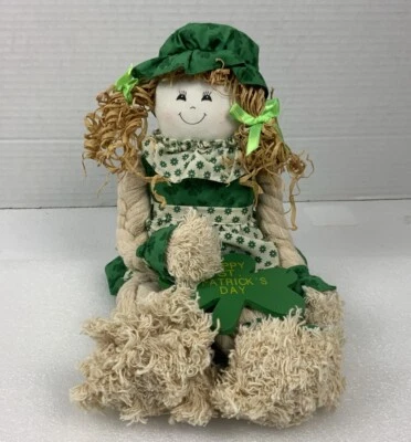 ST PATRICK'S DAY  GIRL  OF IRISH MOP DOLL SHELF SITTING LEPRECHAUN - Image 1 of 4