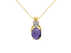 RYLOS Gold-Plated Silver Necklace: Gemstone & Diamond Pendant, 18" Chain - Picture 1 of 26