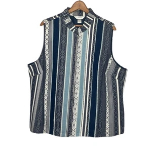 CJ Banks 1X blau Denim Jeans gestreift Mixed Media künstlerisch Fransen Reißverschluss vorne Weste Plus - Bild 1 von 4