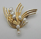 VTG SIGNED CAT AMORE 1/20 12K GF gold filled mtl off white faux pearl Brooch Pin