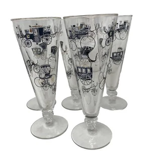 Set 5 bicchieri vintage Pilsen antica carrozza diligenza auto birra highball - Foto 1 di 9