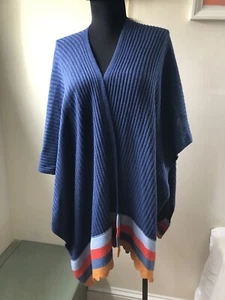 Poncho envolvente BCBG tejido superior acrílico rectangular azul gris naranja talla única - Imagen 1 de 7