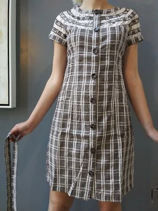 Brown Plaid Pencil Dress w/ BELT Lace Size M I LOVE LUCY Retro 50s STYLE LeShop - Picture 1 of 12
