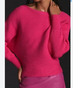 Pull côtelé décontracté Anthropologie rose vif preppy taille S - Photo 1/8