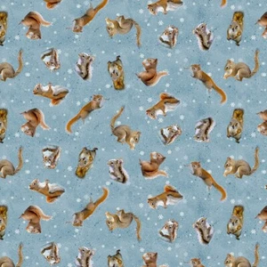 The Secret Life of Squirrels II Digital Squirrels Denim Blue Fabric Sold BTY - Picture 1 of 4