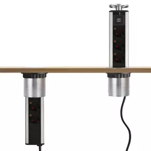 Versenkbare Tischsteckdose Mehrfachsteckdose mit 3 Steckdose 2 USB Stecker DHL - Bild 1 von 12