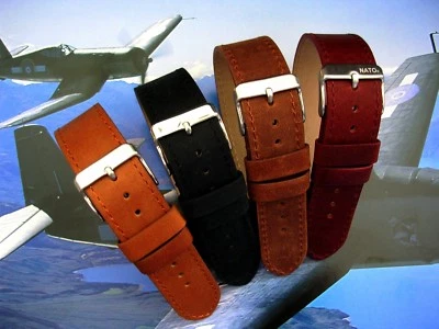 1pc NATO® RAF military Bomber Pilot Grain Leather Bund watchband strap IW SUISSE - Image 1 of 4