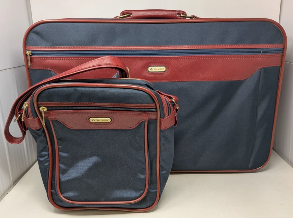 Vintage Samsonite Azul Marinho Borgonha Easy Paks II Bolsa Tote e Conjunto de Mala de Bagagem 24" - Imagem 1 de 4