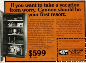 1984 Print Ad Cannon Safe Inc. If you want to take a vacation from worry first - Picture 1 of 2