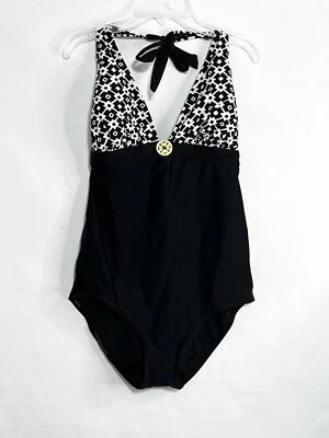 Jaclyn Smith Mujer Traje De Baño 14 Negro Blanco Geométrico Traje De Baño Usar Una Pieza Foto 1 de 4