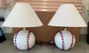 Lot Of 2 Art Deco Baseball Lamps -Both Tested-Work Perfectly -w\Shades - Picture 1 of 12