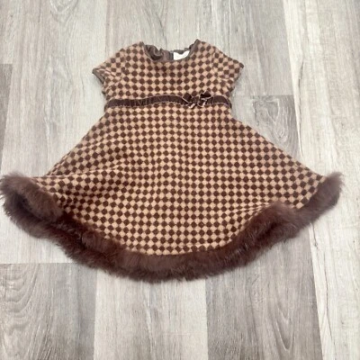 Vestido Trish Scully Marrón A Cuadros Niñas 12M Imitación Piel Borde Lazo Lana Foto 1 de 4