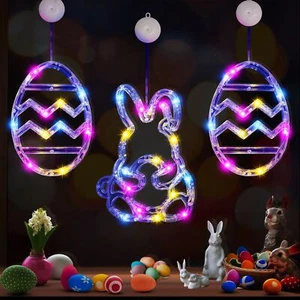 3 Pack Easter Eggs and a Bunny Shaped Multicolor Hanging String Lights - Picture 1 of 9
