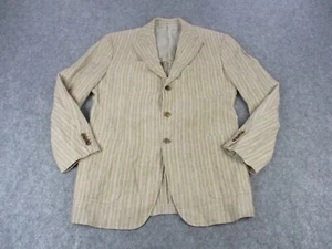 Franck Namani Blazer Jacket Womens 42 Beige Purple Stripes Linen Coat EU 54 - Picture 1 of 18