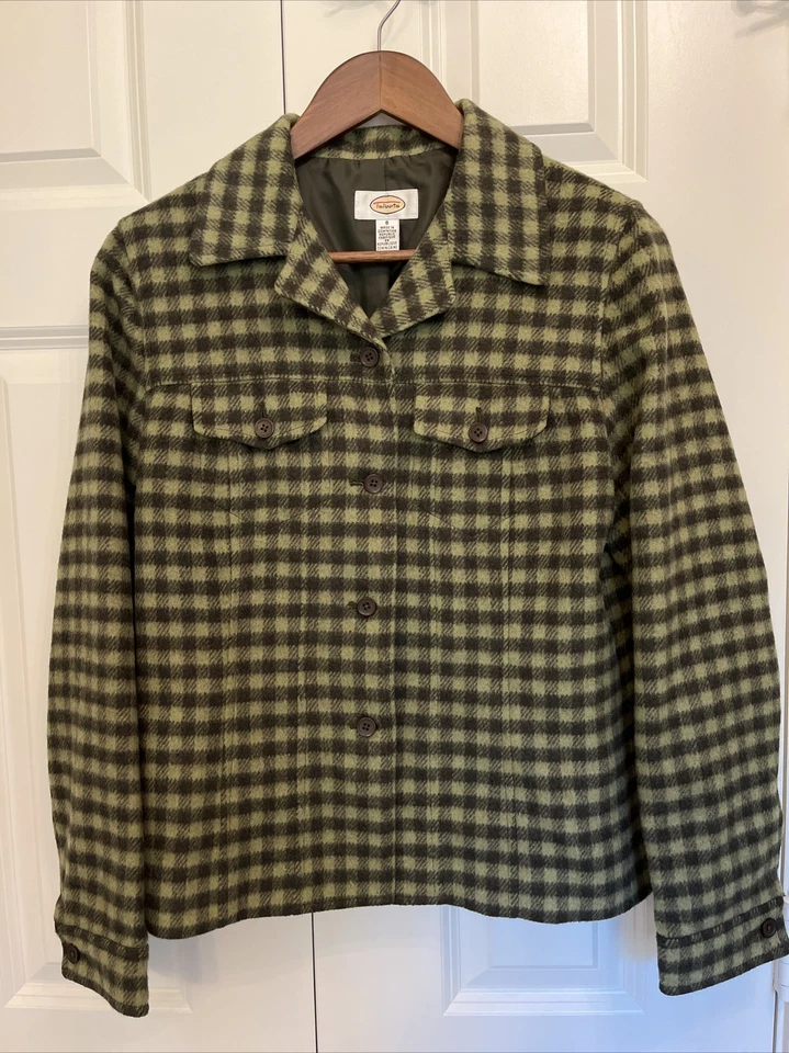 Chaqueta De Colección Talbots Botón Frontal Talla 8 Mezcla de Lana Verde Pata de Gallo Cuadros Clásica Foto 1 de 4