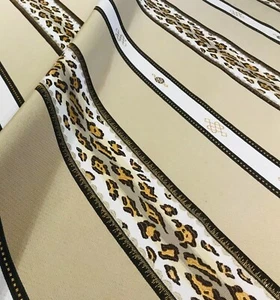 TELA JACQUARD ITALIANA A RAYAS LEOPARDO BEIGE COLONIA CALAMANDRE "USSARO" - Imagen 1 de 6
