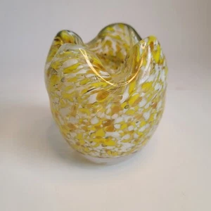 Jarrón con Volantes Estilo Murano Amarillo Moteado Grueso Pesado ¡Genial! ¡Ver descripción! - Imagen 1 de 16