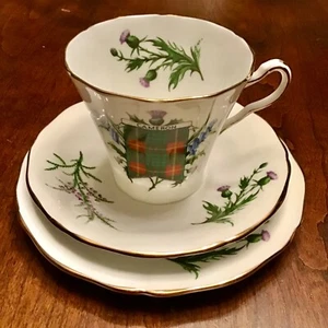 VTG Scotland Adderly Bone China Clan Cameron Tartan, Cup Saucer & Bread Plate - Picture 1 of 8