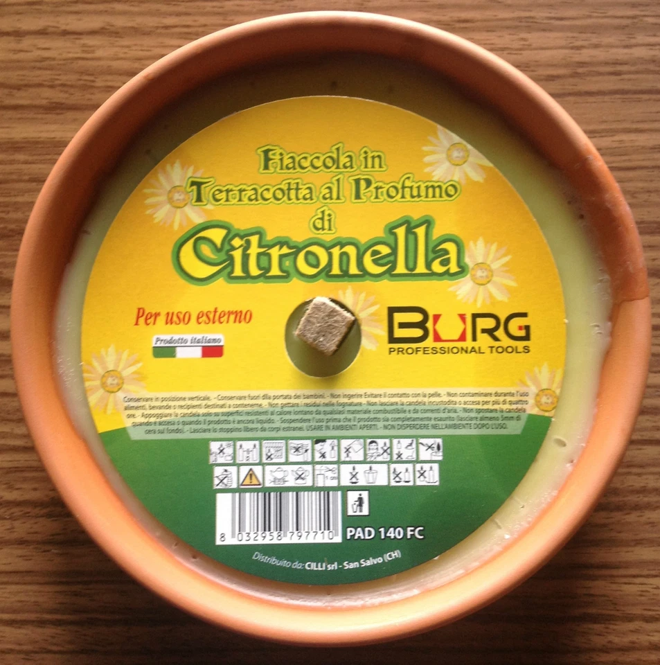 BURG FIAMMA CITRONELLA COCCIO 145x40 mm IN TERRACOTTA LAMPADA CANDELA ANTIZANZARE