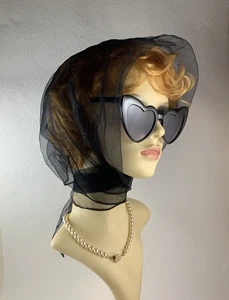 Vintage 1960s Black Georgette Chiffon Head Scarf Rolled Stitched Hem 28” - Picture 1 of 13