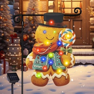 Solar Lighted Christmas Gingerbread Man Shape Flag - 8 Modes Double Sided Yar... - Foto 1 di 7