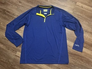 Mens Quarter Zip Pullover Cabela's Blue Yellow Trim Large Dri Release - Picture 1 of 4