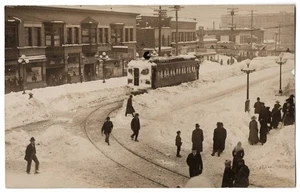 Everett, Washington 1910 FOTO REAL vagón de calle de ferrocarril en nieve, escaparates - Imagen 1 de 2