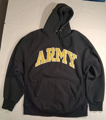 Vintage Army Hoodie Sweatshirt Steve & Barrys Reverse Weave Size Medium Black - Image 1 of 4