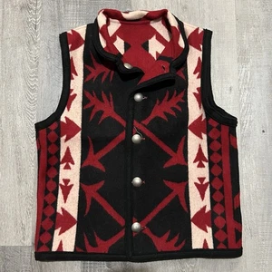 Santa Fe Native Jackets Red Wool Aztec Metal Button Southwestern Vest XS NWT - Picture 1 of 5
