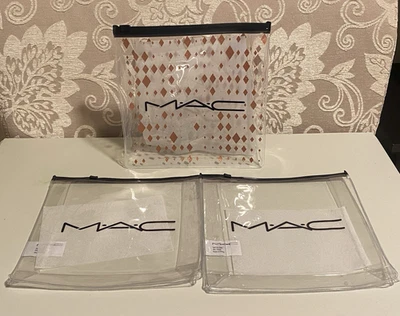 MAC Cosmetics CLEAR Ziplock Makeup Bags(3) 8"x8"x2" Limited Edition ~ BRAND NEW - Image 1 of 4
