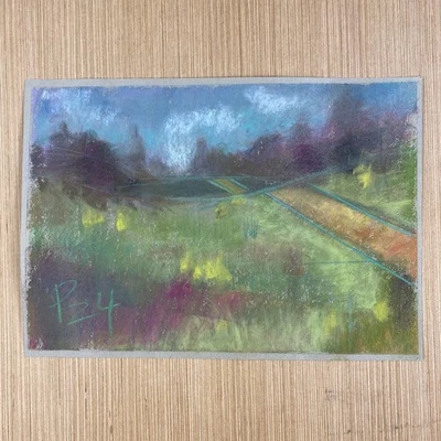 Arte Dibujo Paisaje Pastel Sobre Papel 9x12 Impresionismo Original Color Abstracto Foto 1 de 4