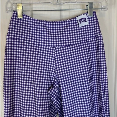 TCU Horned Frogs Purple Gingham Flare Leggings Small ZOOZATZ College Apparel - Image 1 of 4