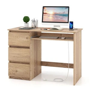Computer Desk w/Power Outlet Keyboard Tray & 3 Large Drawers Type-C & USB Ports - Picture 1 of 10