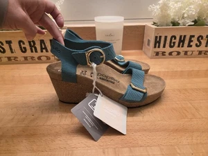 Birkenstock Papillo Sibyl Embossed Leather Wedge Sandalen Biscay Bay Gr. 37 Neu mit Etikett - Bild 1 von 10