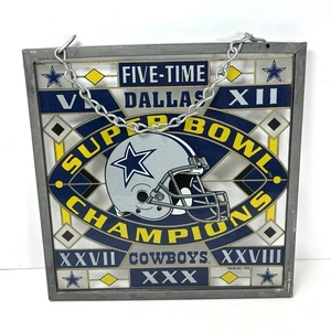 Vintage 1995 Dallas Cowboys NFL kleines hängendes Buntglasbild 7 x 7 Zoll Champions - Bild 1 von 6