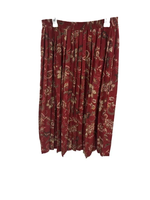 Alfred Dunner Womens Skirt Size 16 Red Floral Print Midi Pleated Pull On - Image 1 of 4