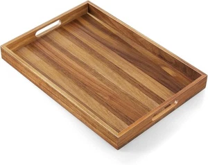 17 Inch Acacia Wood Serving Tray with Handles - Large Wooden for - Picture 1 of 7