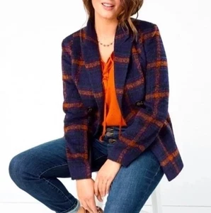 Cabi Checkmate Jacke kariert Zweireiher Peacoat blau orange Gr. Medium Herbst - Bild 1 von 16