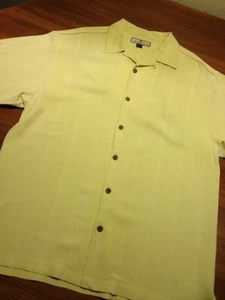 TOMMY BAHAMA Camp Hawaiian Shirt Mens Yellow 100% Silk Lounge M - Picture 1 of 8