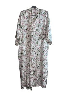 Vintage SEARS Just for Women Satin Off White Floral Print Long Robe Sz 1X - Picture 1 of 11