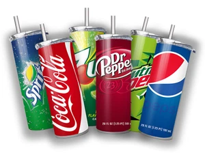 Cola Dr Pepper Pepsi Sprite Soda 20 OZ STAINLESS STEEL TUMBLER CUP +LID/STRAW - Picture 1 of 13