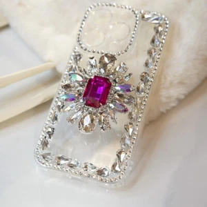Crystal Clear Rhinestone Handmade Phone Case Stand Foldable For iPhone 13-15 - Bild 1 von 6