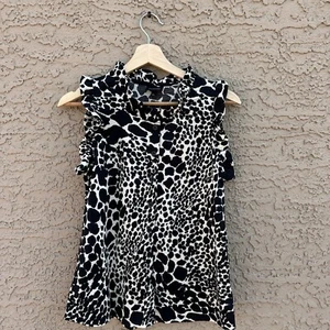 Camicia da donna senza maniche stampa animale abbottonata di chi indossa taglia XS - Foto 1 di 4