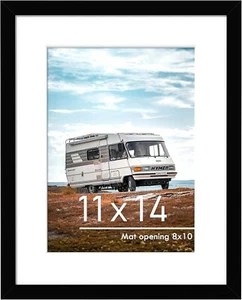 11x14 Picture Frame Black, Display Pictures 8x10 with Mat or 11x14 Without Mat - Picture 1 of 7